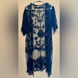Y2K Vibes Ember Sheer Lace Long Black Robe/Cardigan Size Medium